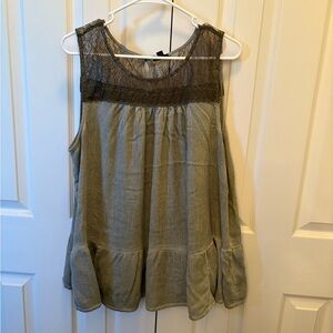 Sleeveless Lace Trim Top - Gray